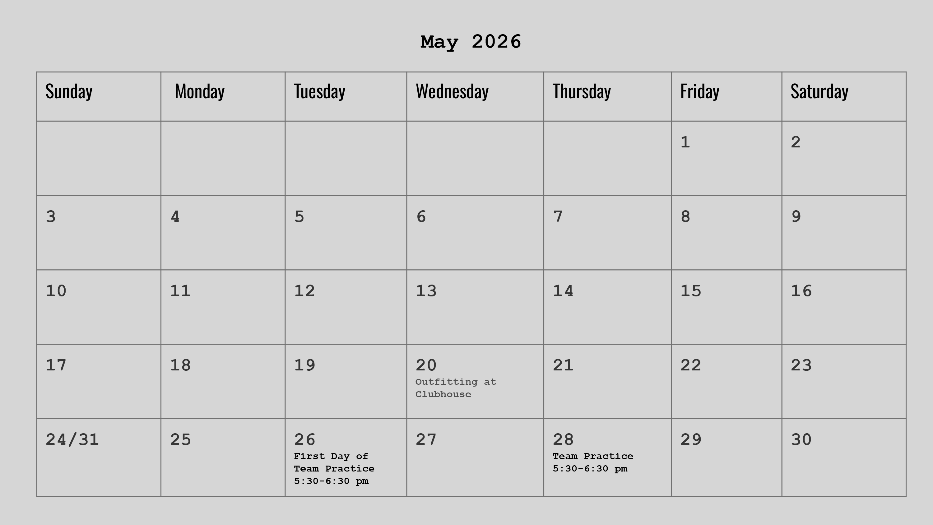 Stratford Otters May 2026